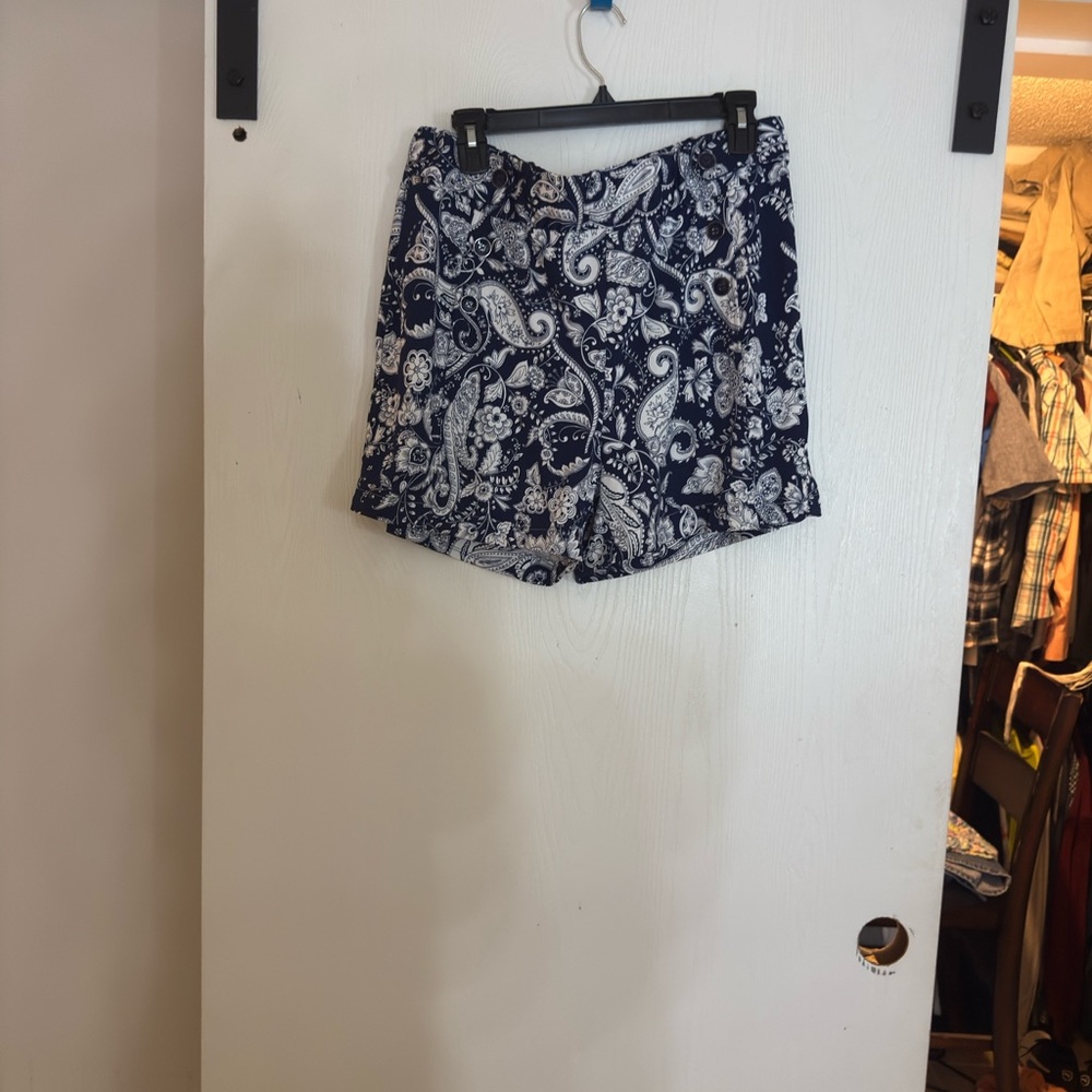 Robert Louis Navy and White Paisley High Waist Shorts